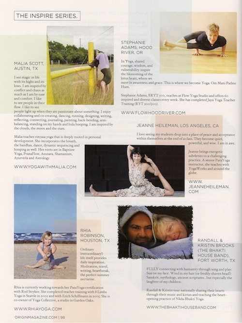Jeanne is featured in Origin Magazine's July/August 2012 issue on conscious lifestyle. Find Jeanne in the Inspire Series.